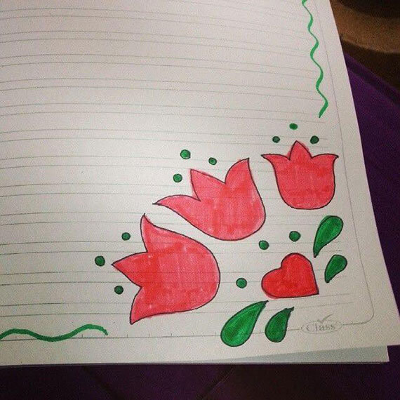 رسومات جميلة تزيين الدفاتر المدرسية للبنات - من الداخل بالالوان بسيطة